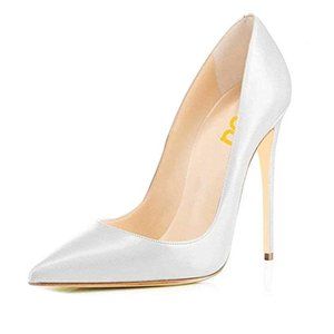 FSJ White Formal Pointed Toe High Heel Pumps Evening Dress Shoes